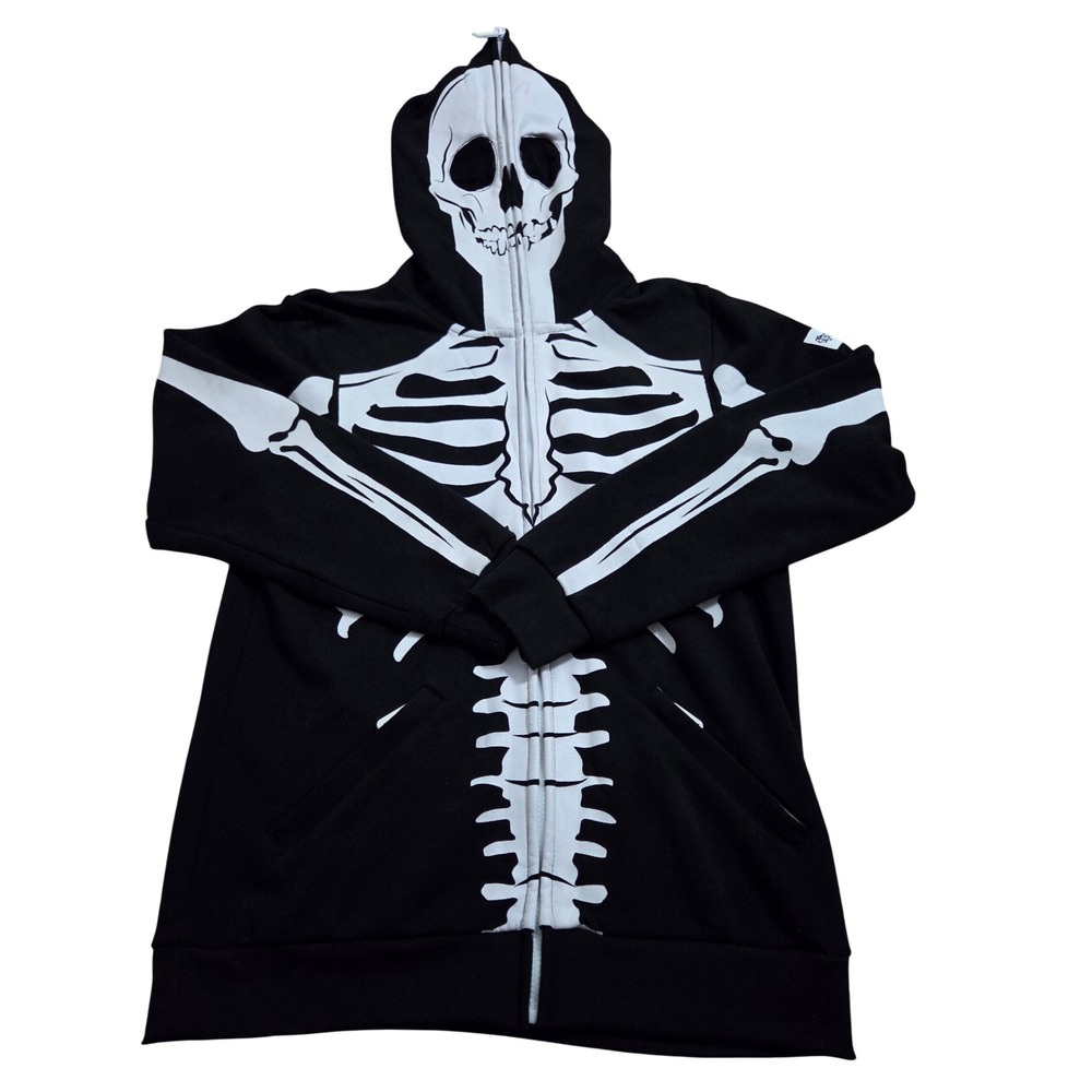 Tipsy Elves Mens Skeleton Full Zip Hoodie Skull Mask Halloween Costume Black M - Picture 4 of 12